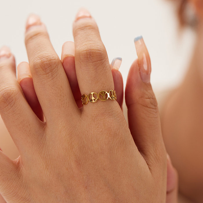 Simple Style Geometric Solid Color Stainless Steel Plating Hollow Out 18K Gold Plated Open Rings
