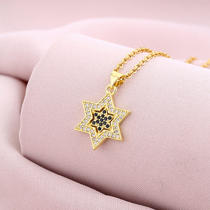 Simple Style Star Copper 18K Gold Plated Zircon Pendant Necklace In Bulk