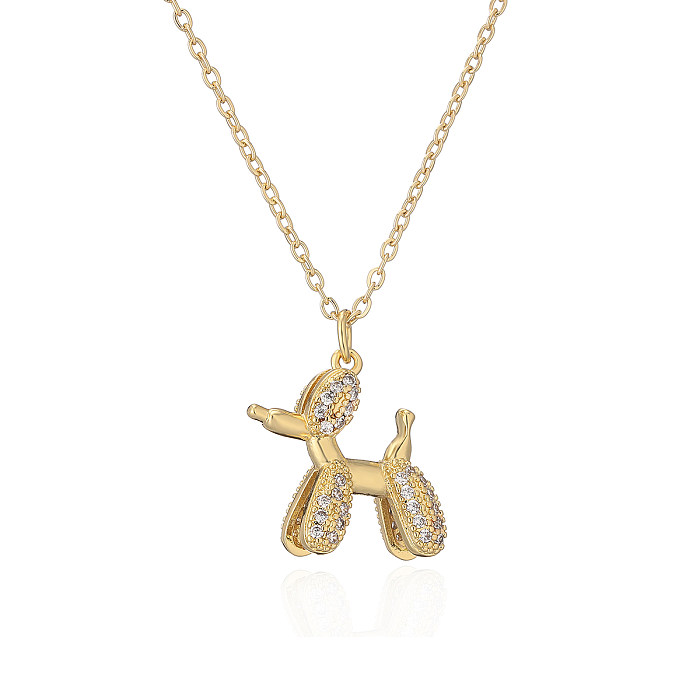 Einfache Anhänger-Halskette mit Pendel-Hund, Kupferbeschichtung, Inlay, Zirkon, 18 Karat vergoldet