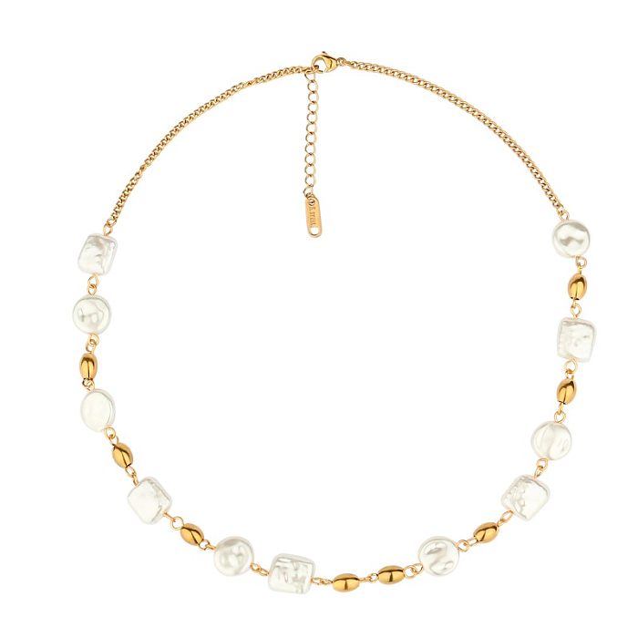 Glam Irregular Stainless Steel Freshwater Pearl Plating Gold Plated Bracelets Necklace