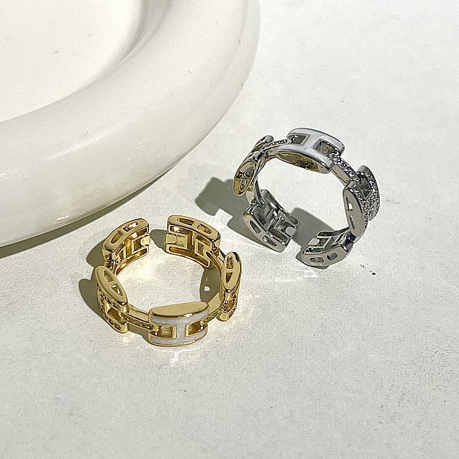 Simple Style Commute Letter Copper Zircon Open Ring In Bulk