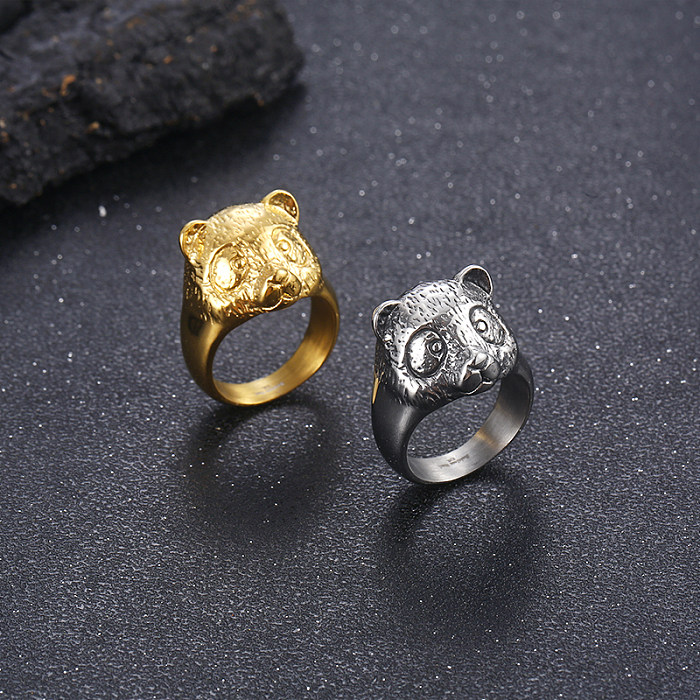 Wholesale Simple Style Bear Solid Color Titanium Steel Polishing Rings