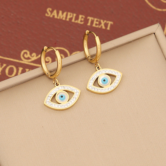 Rétro bohème oeil placage en acier inoxydable incrustation diamant artificiel Turquoise Bracelets boucles d'oreilles collier