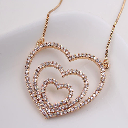 IG-Stil, süße, schlichte Halskette mit Zirkon-Anhänger in Herzform, Kupfer, vergoldet, in großen Mengen
