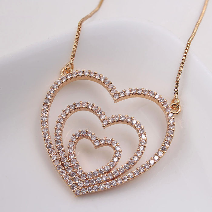 Collier avec pendentif en Zircon plaqué or et cuivre en forme de cœur, Style IG doux et Simple, en vrac