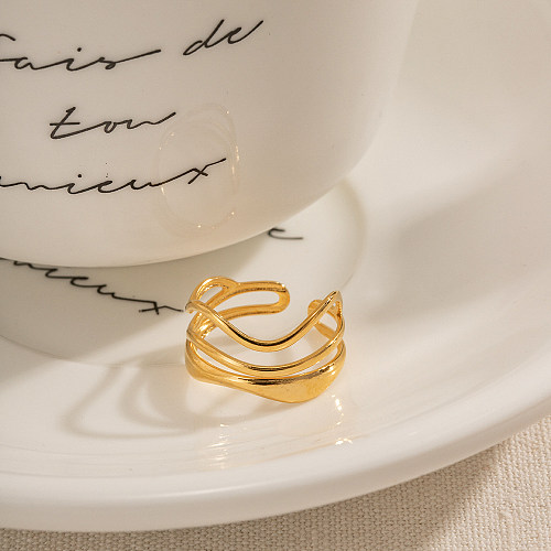 IG Style Waves Stainless Steel 18K Gold Plated Open Ring In Bulk