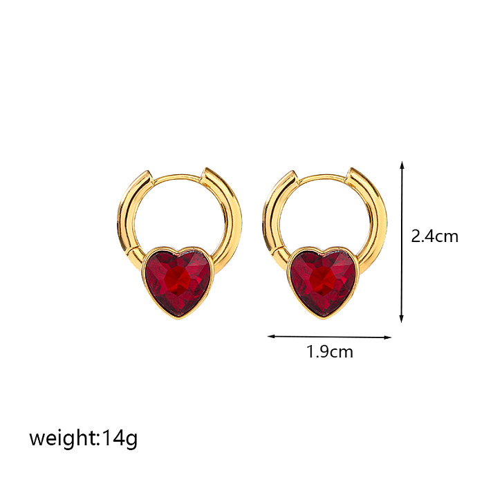 1 Pair Elegant Roman Style Heart Shape Plating Inlay Copper Glass 18K Gold Plated Earrings