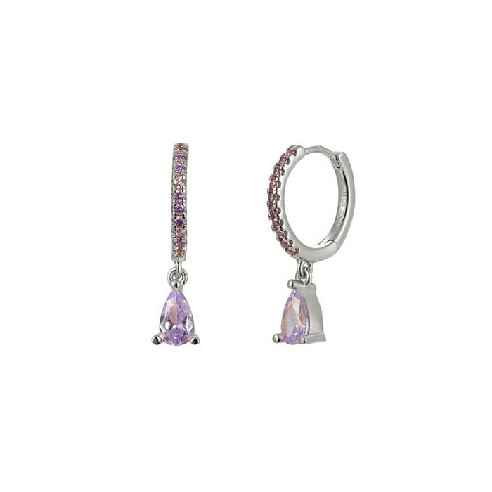 Fashion Water Droplets Copper Silver Needle Plating Zircon Dangling Earrings 1 Pair