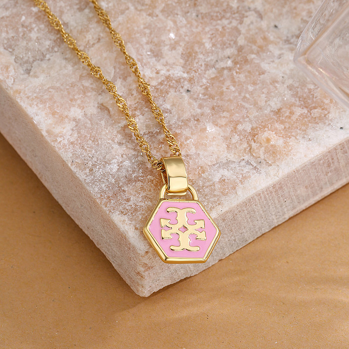 Fashion Geometric Copper Pendant Necklace Inlay Zircon Copper Necklaces