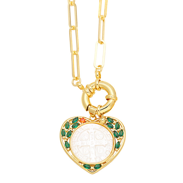 Hip-Hop Punk Cross Heart Shape Copper Plating Inlay Zircon 18K Gold Plated Pendant Necklace