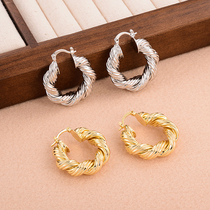 1 Pair Simple Style Twist Plating Copper 18K Gold Plated Earrings