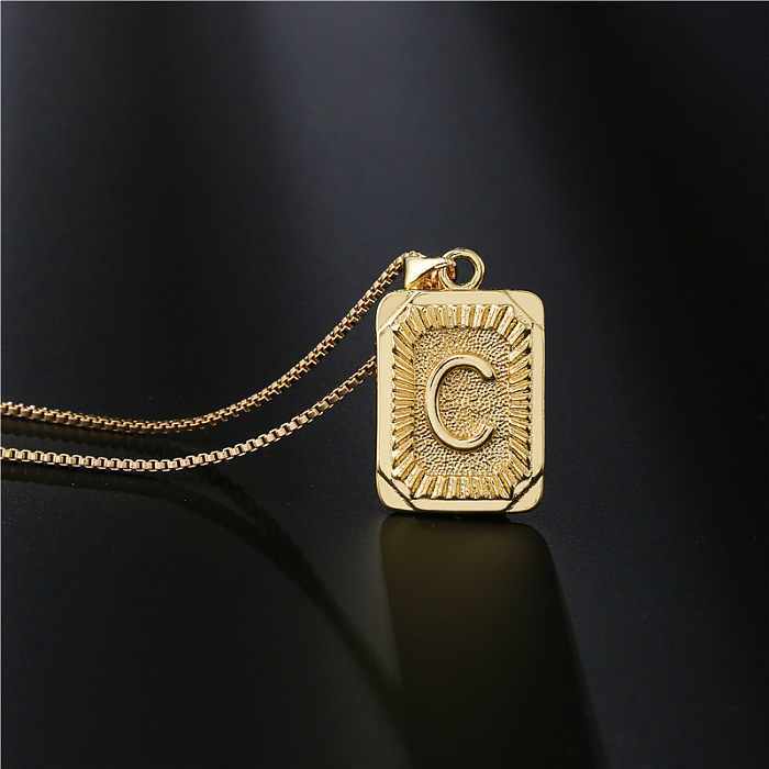 Moda banhado a cobre em ouro real quadrado 26 letras inglesas colar frente e verso