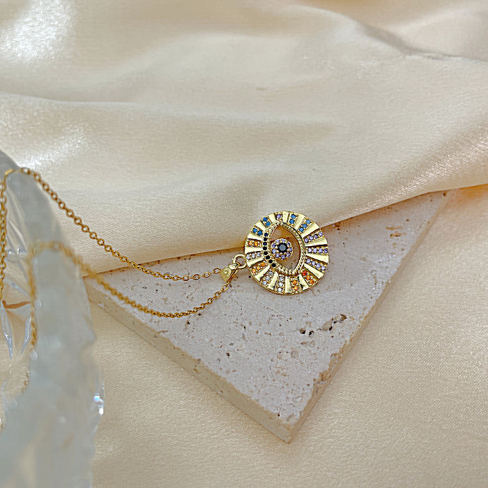 Collier pendentif en Zircon, Style IG, œil du diable brillant, acier titane, placage de cuivre, incrustation de Zircon