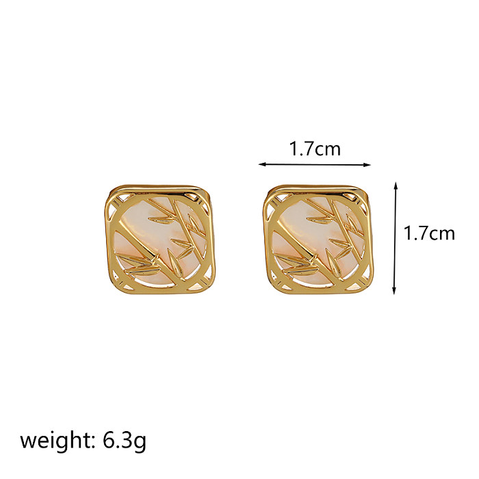 1 par de pinos de orelha banhados a ouro 18K, estilo simples, chapeamento de plantas, oco