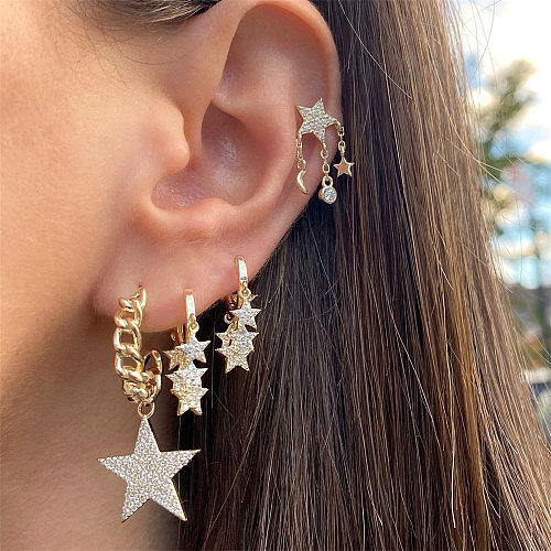 Boucles d'oreilles en cuivre et Zirconium, pendentif étoile à cinq branches de Style européen et américain