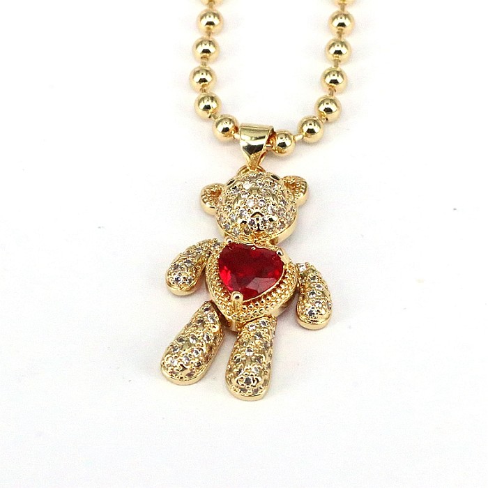 Hip-Hop Streetwear Little Bear Copper Plating Inlay Zircon Gold Plated Pendant Necklace