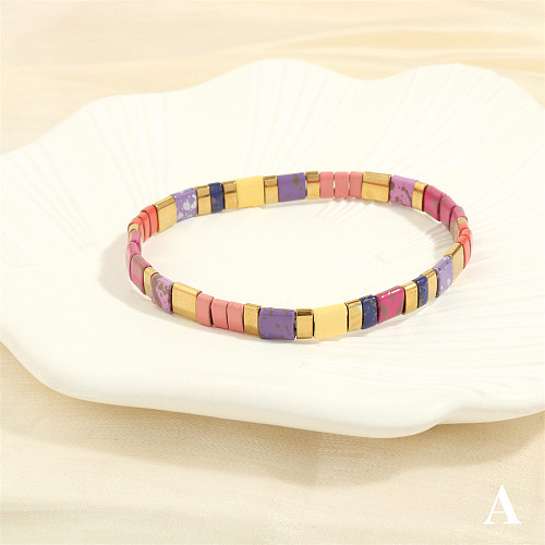 Bohemian Beach Square Copper Beaded Stoving Varnish Plating 18K Gold Plated Bracelets