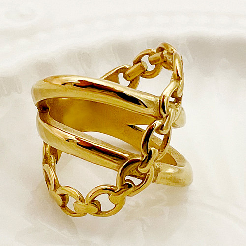 Anéis banhados a ouro geométricos estilo streetwear estilo clássico em aço inoxidável