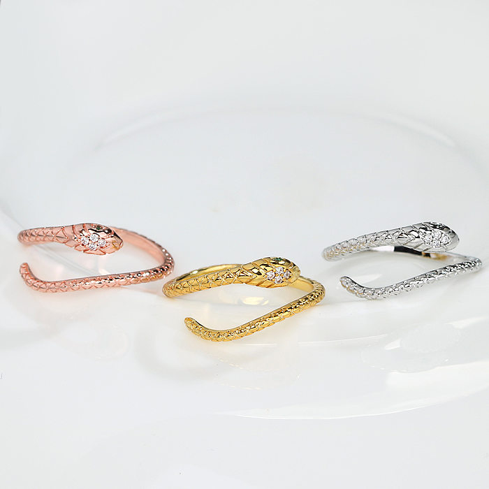Korean Style Snake Copper Plating Inlay Zircon Open Ring