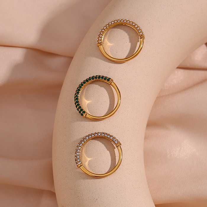 Anillos de diamantes artificiales con incrustaciones de perlas artificiales, redondos, redondos, de acero inoxidable, 1 pieza