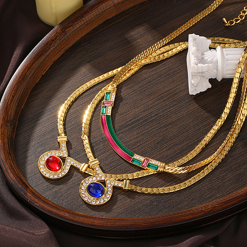 Vintage Style Simple Style Oval Copper 18K Gold Plated Crystal Glass Zircon Necklace In Bulk