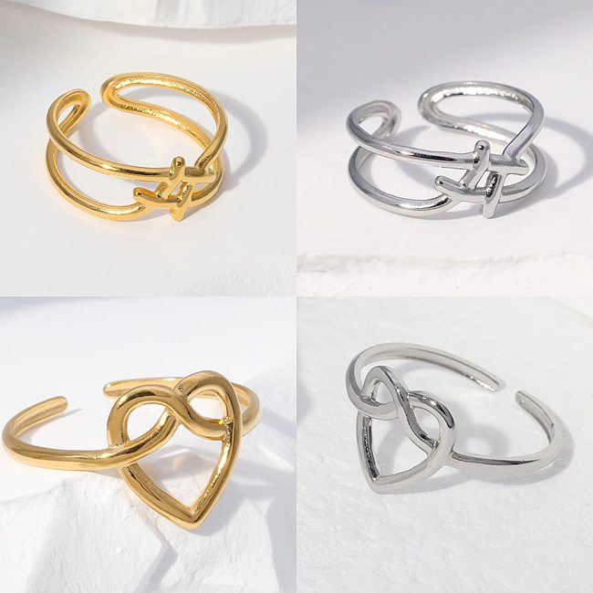 Anéis abertos de chapeamento de aço de titânio em formato de coração de estilo simples por atacado