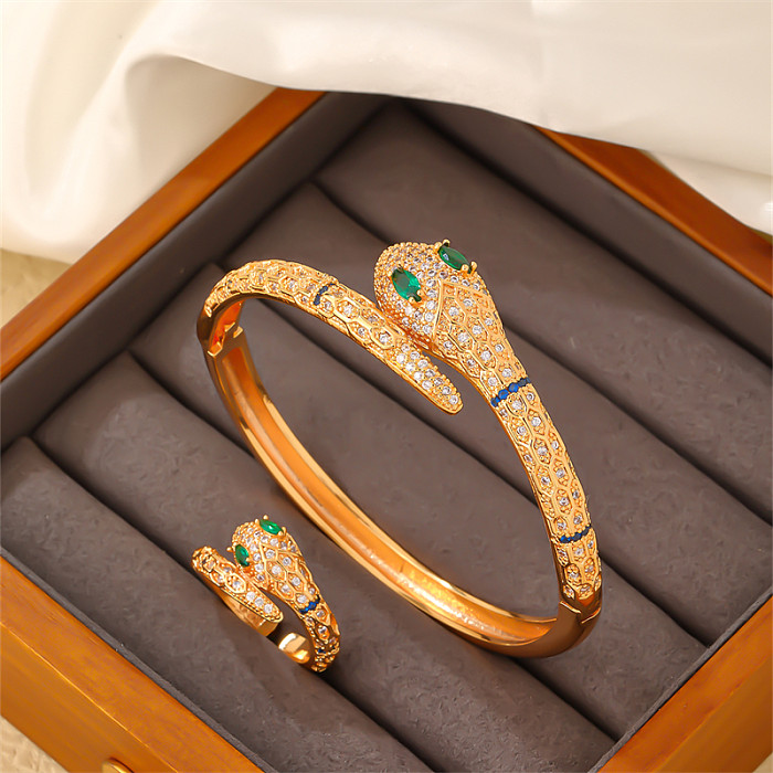 Glam Snake Copper Plating Inlay Zircon Gold Plated Jewelry Set