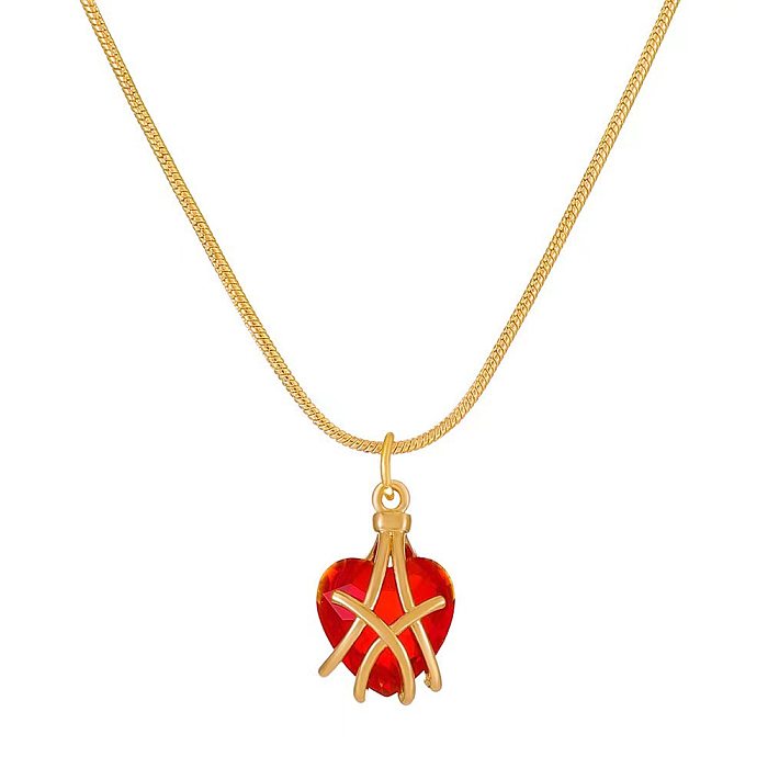 Classic Style Heart Shape Copper Birthstone Pendant Necklace In Bulk
