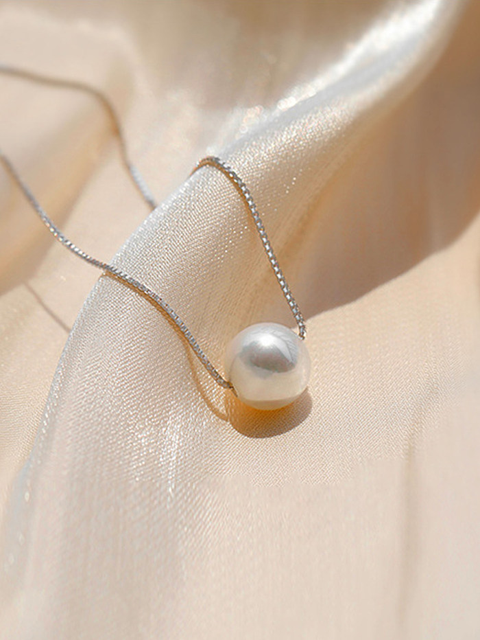 Collar chapado en cobre con perlas de agua dulce redondas de moda de 1 pieza