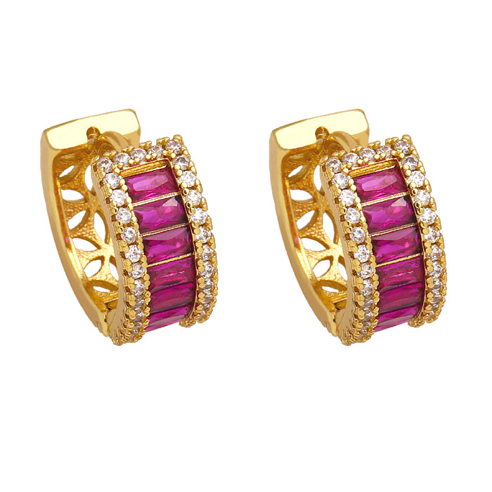 1 Pair Shiny Round Plating Inlay Copper Zircon 18K Gold Plated Hoop Earrings