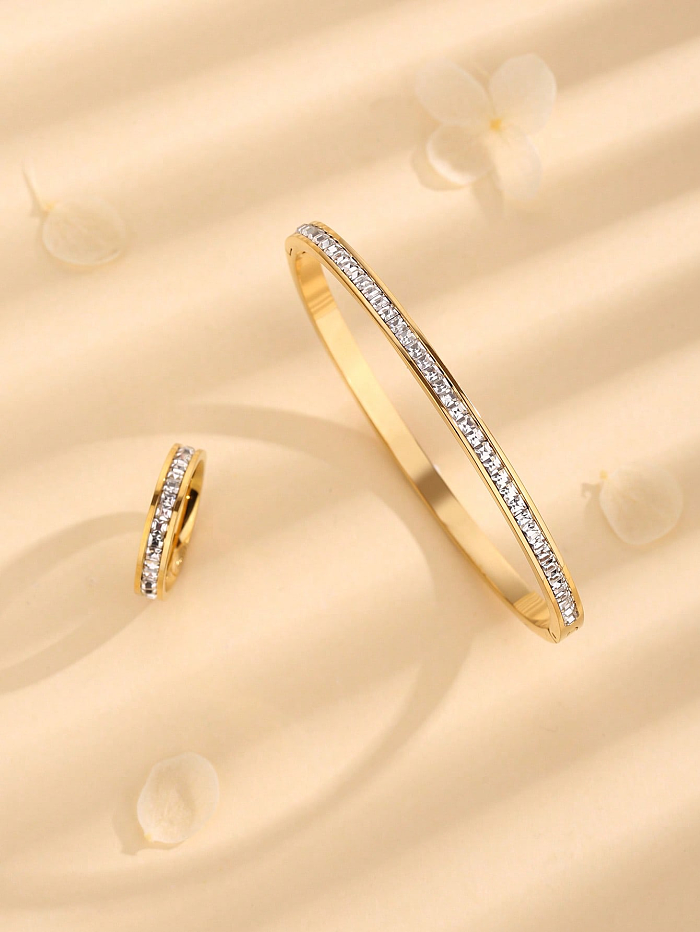 Elegant Circle Titanium Steel Inlay Glass Rings Bracelets