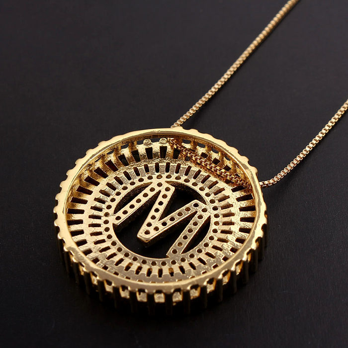 Commute Letter Copper Plating Inlay Zircon Gold Plated Pendant Necklace