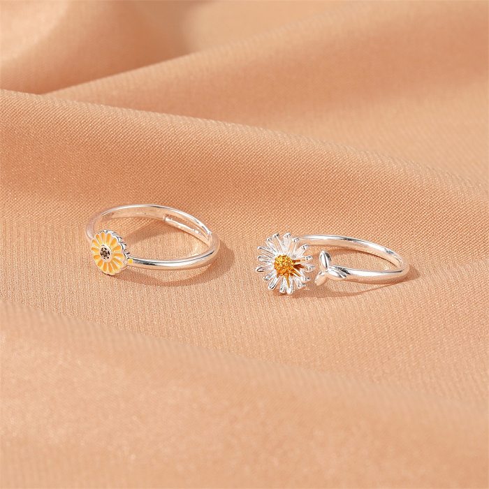 Anillo de flor de Margarita Simple de estilo coreano, anillo ajustable, joyería al por mayor
