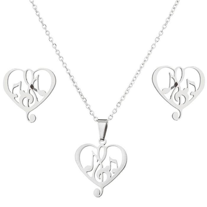 Simple Style Heart Shape Stainless Steel Plating Women'S Earrings Necklace