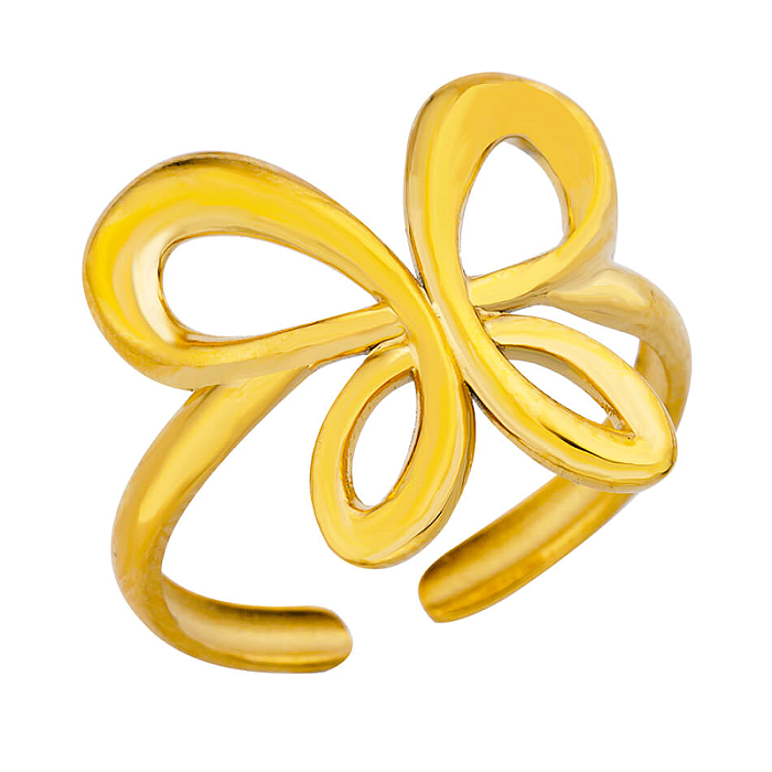O chapeamento de aço inoxidável bonito da borboleta simples do estilo escava anéis abertos banhados a ouro 18K