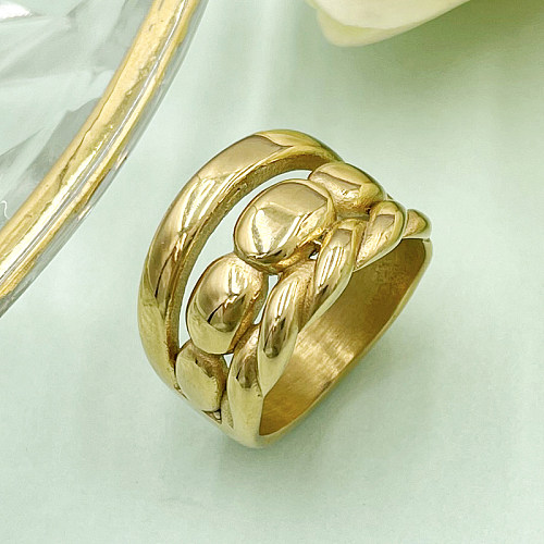 Atacado estilo retrô simples estilo romano torcido em camadas de aço inoxidável anéis banhados a ouro