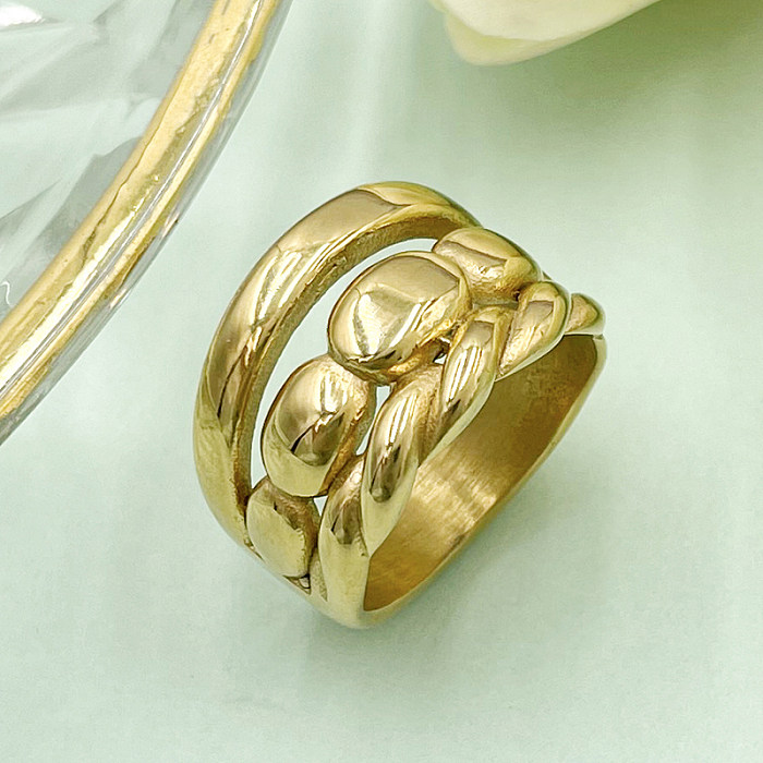 Wholesale Retro Simple Style Roman Style Twist Stainless Steel Layered Plating Gold Plated Rings