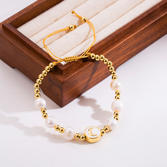 1 Piece Fashion Cross Moon Heart Shape Rope Copper Beaded Plating Braid Bracelets