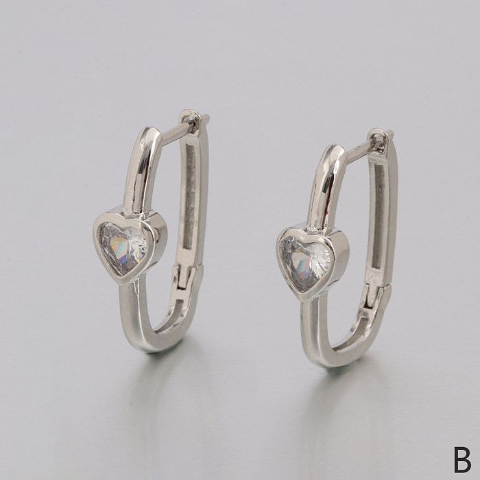 1 Pair Simple Style Square Heart Shape Copper Inlay Zircon Earrings