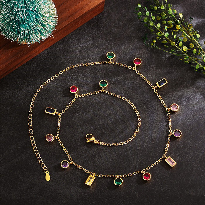 1 pieza Collar de circón con incrustaciones de cobre y bloques de color a la moda