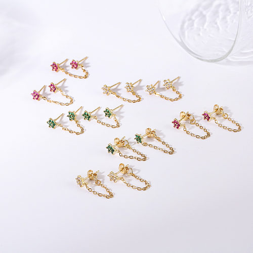 Fashion Flower Copper Ear Studs Flowers Artificial Gemstones Copper Earrings