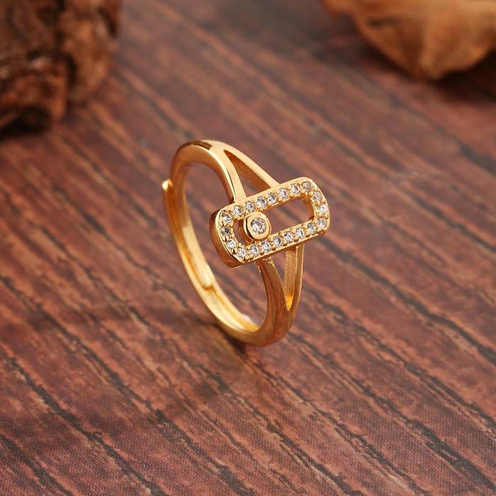 Simple Style Solid Color Copper Plating Inlay Zircon 18K Gold Plated Open Rings