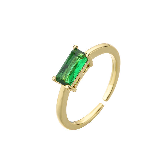 Modischer, mikroeingelegter Zirkon-Ring, grüner Diamant, verstellbarer Kupferring mit Öffnung