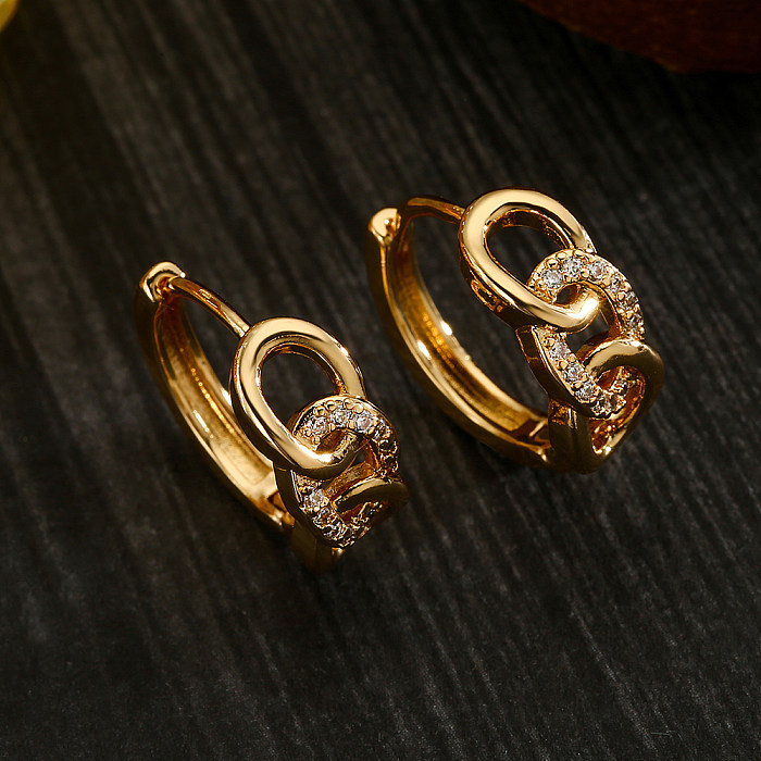 1 Pair Simple Style Commute Round Rectangle Copper Plating Inlay Zircon 18K Gold Plated Hoop Earrings