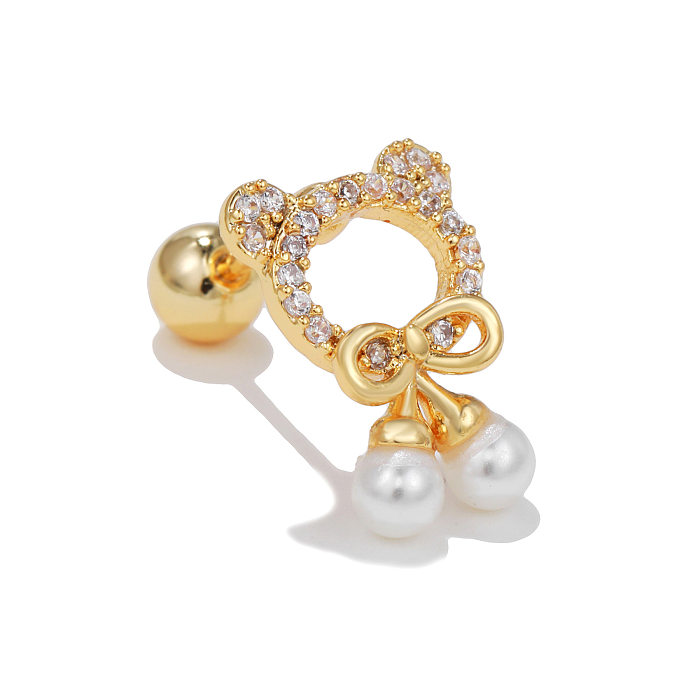 Fashion Heart Shape Copper Plating Inlay Artificial Pearls Zircon Ear Studs 1 Piece