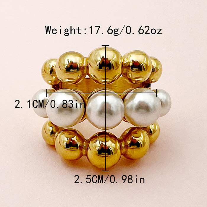 Bagues rondes en acier inoxydable, Style Vintage Simple, placage ajouré, incrustation de perles artificielles, anneaux plaqués or