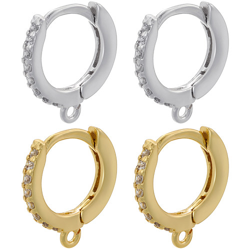 1 paire de boucles d'oreilles créoles plaquées or 18 carats, Style Simple et décontracté, incrustation ronde en cuivre et Zircon