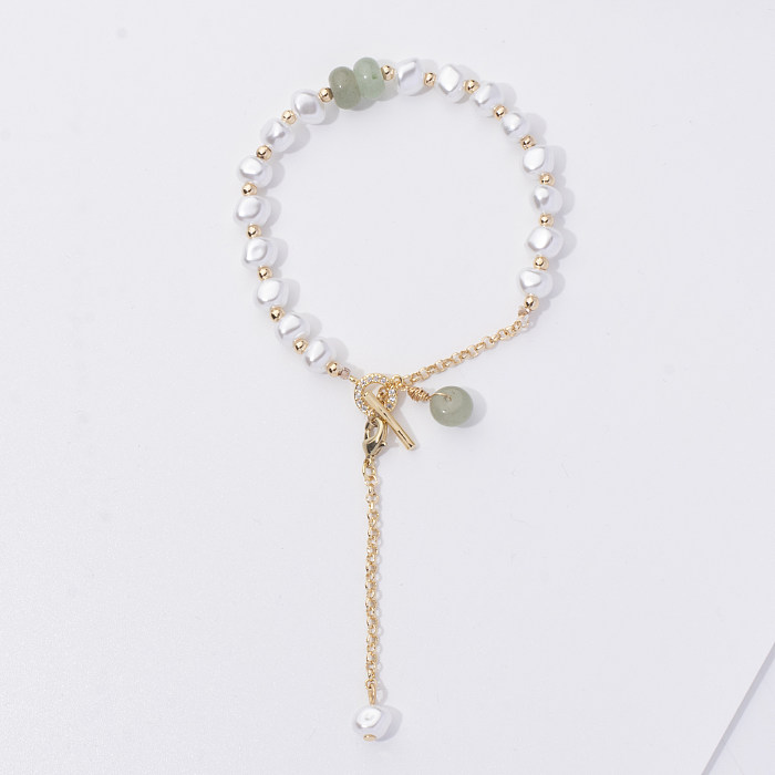 Elegantes pulseras de cristal de perlas artificiales chapadas en oro de cobre geométrico