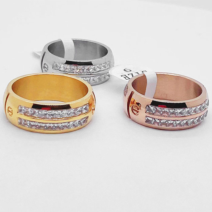 Simple Style Solid Color Titanium Steel Artificial Gemstones Rings In Bulk