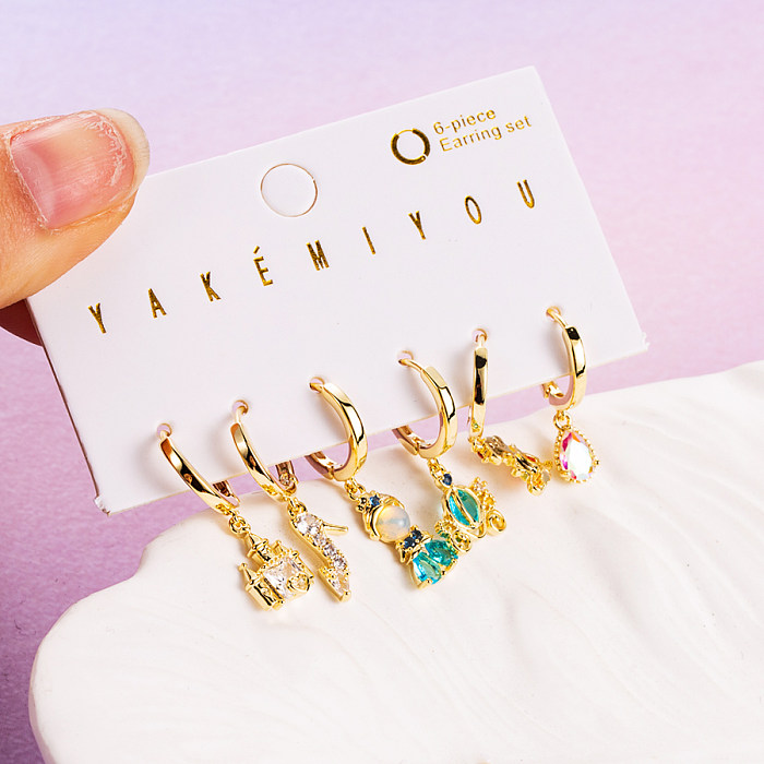 Cute Cartoon Copper 14K Gold Plated Zircon Drop Earrings In Bulk
